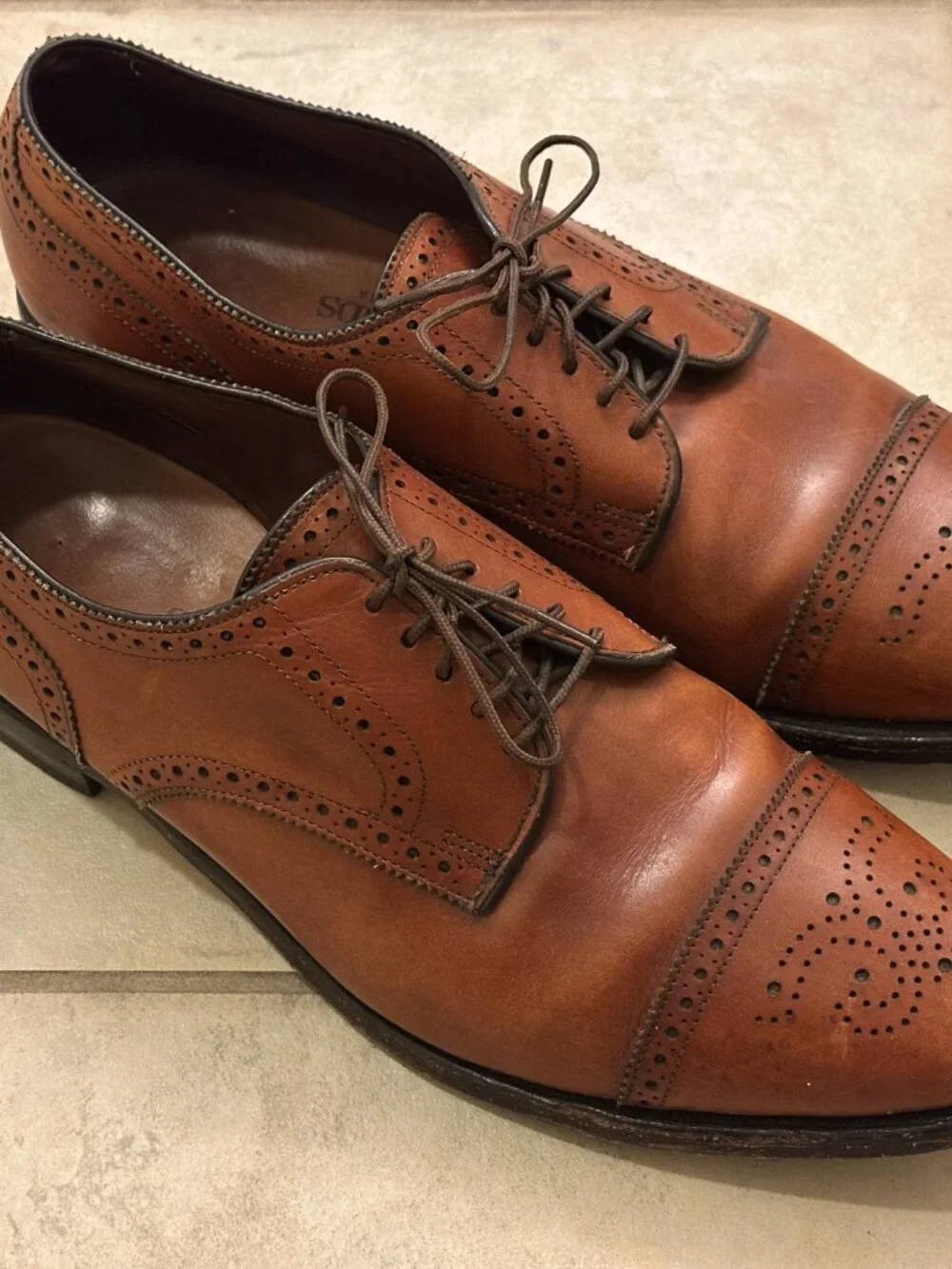 Allen Edmonds Sanford Walnut Tan Leather Cap Toe Brogue Derby Shoes Mens 11 C